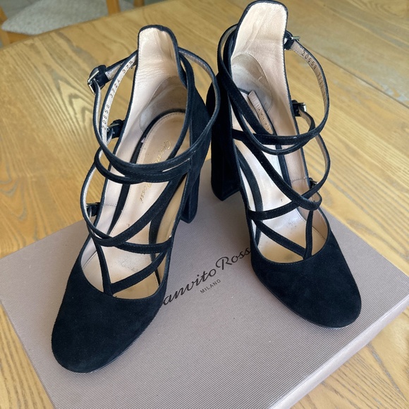 Designer black suede heels - Picture 4 of 8